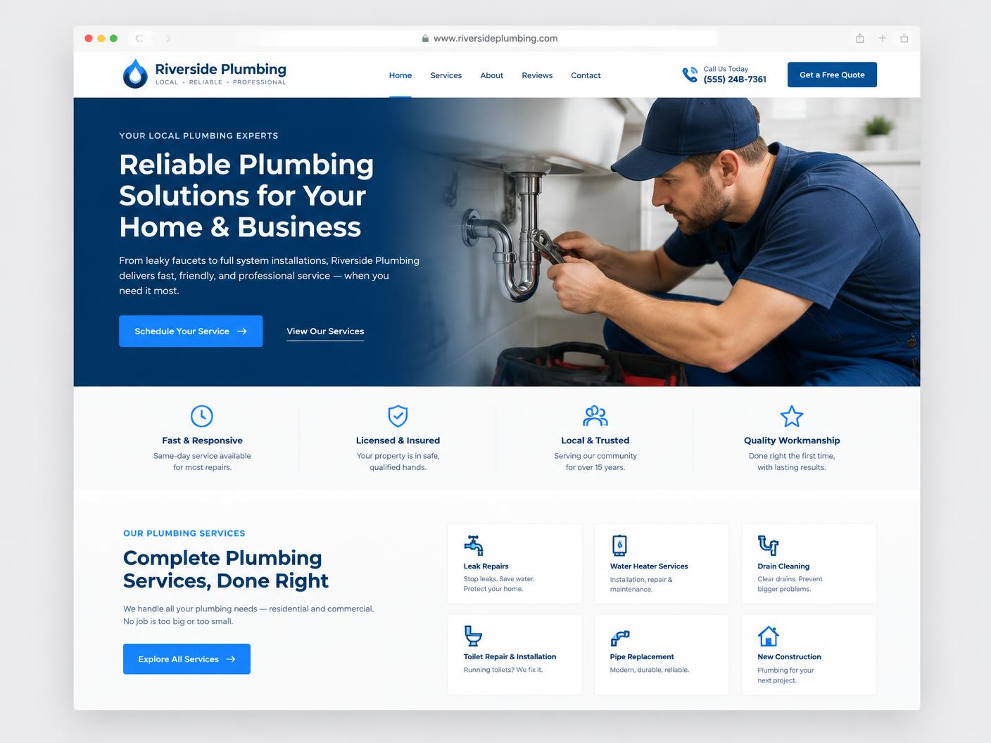 Concept design — website design for a plumbing company